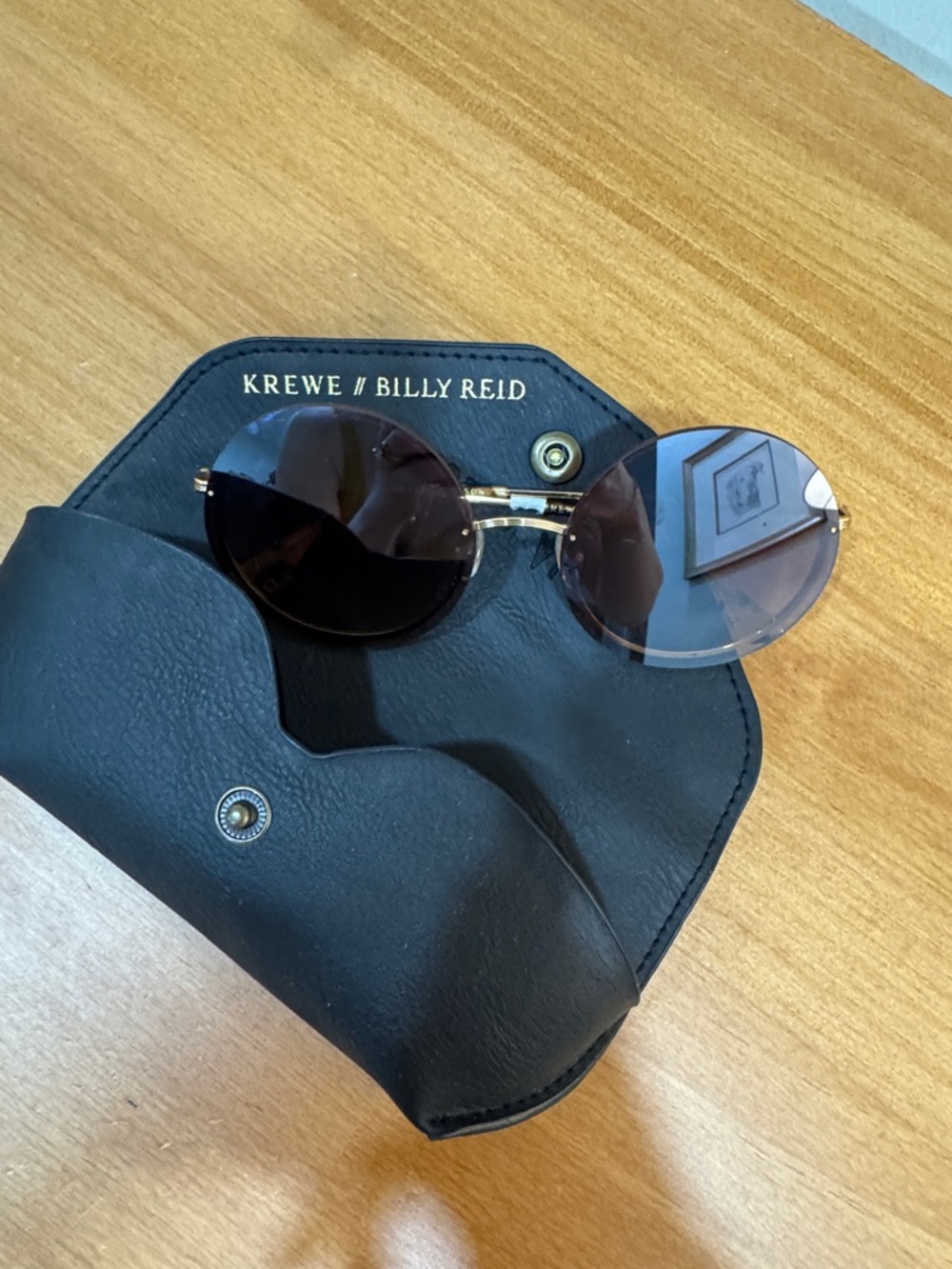 Billy Reid Round Rimless Sunglasses in Gold with Brown Smoke Lenses
